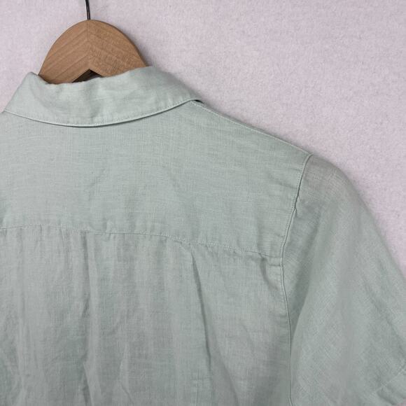 LL BEAN Shirt Womens XS Camp Washable Linen Button Up Short Sleeve Woven Green - Picture 8 of 12